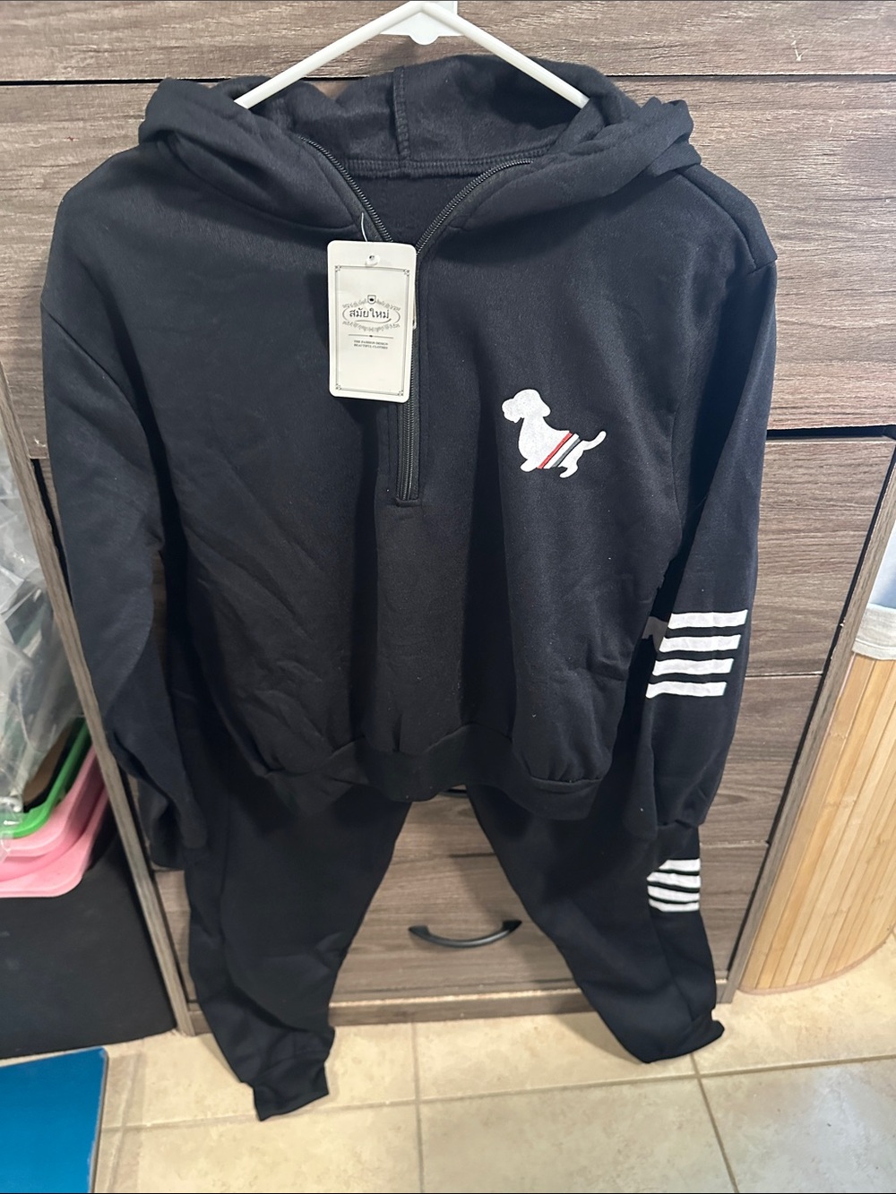 Black Hoodie & Jogger wool kid’s Set with White Dog Logo